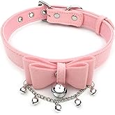 Destiny Love Bell Padlock Choker Collar Necklace Lolita Bow Collar Cat Kitty Velvet Necklace with Heart Lock and Key with Box for Women and Men