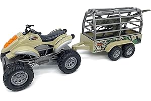 VIIGER Large ATV Toy with Trailer Dinosaur Transport Truck Toys T Rex Carrier Jurassic Dino Rescue Friction Power Light and Sound Dinosaur Toys for Boys 3 4 5 6 7 8 Years Old Kids Toddlers Birthday Gifts