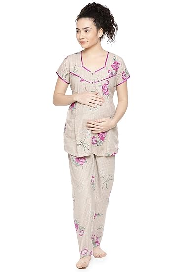 Womens Maternity Nightsuit Set with Feeding Option