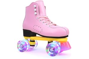 Roller Skates Women Adult Outdoor Classic Skating Shoes High-Top Leather Skates with Light-Up Wheels