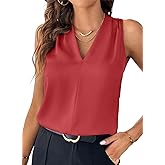 EVALESS Women's Pleated V Neck Sleeveless Tank Top