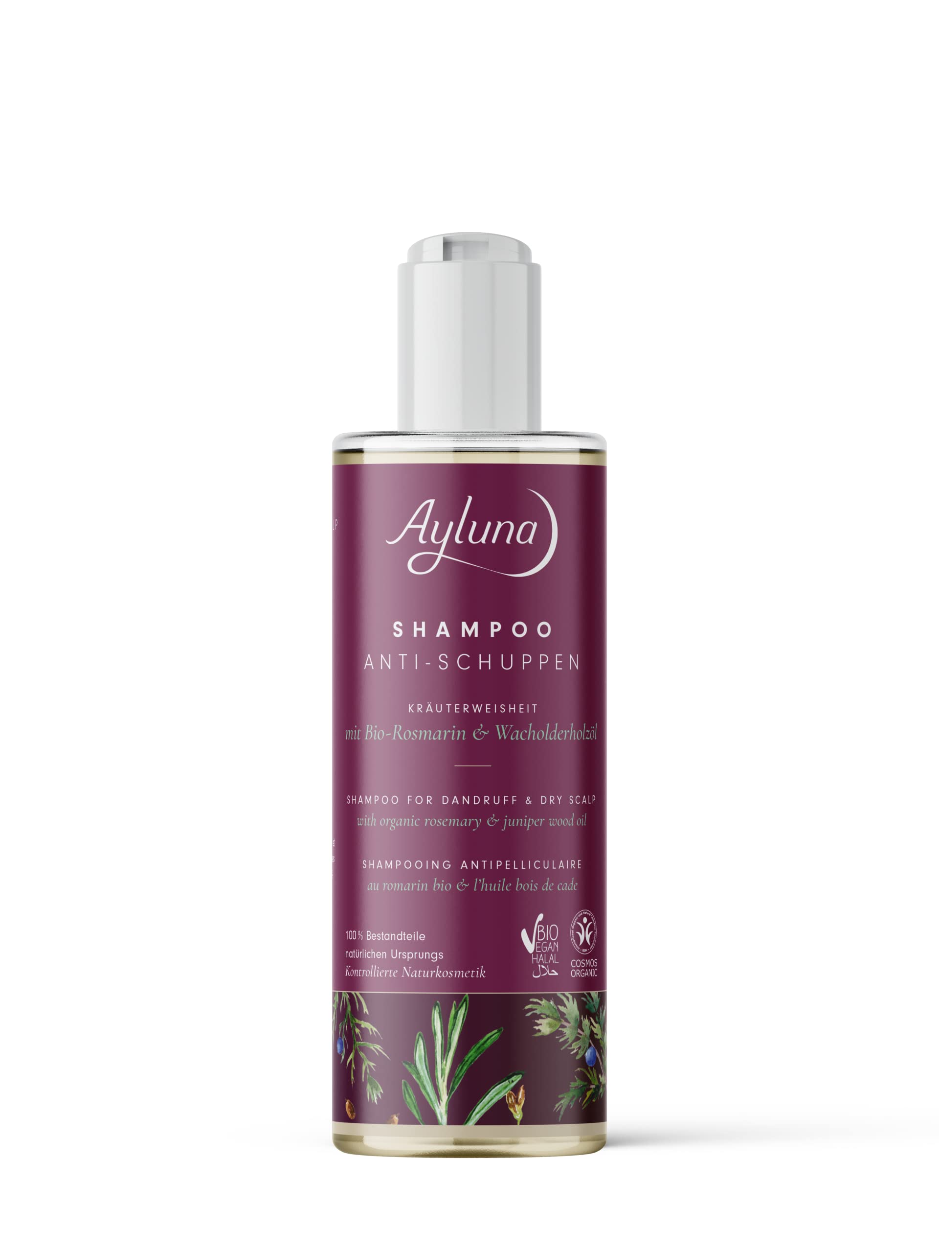 Ayluna Shampoo for Dandruff and Dry Scalp (with organic Rosemary and Juniper Wood Oil)
