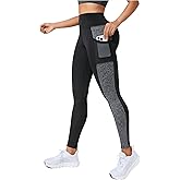 WDIRARA Women's High Waisted Yoga Pants Color Block Tummy Control Athletic Workout Leggings with Pockets