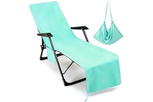 VOCOOL 85 x 30 inch Microfiber Beach Chair Towel Cover Lounge Chair Cover Pool Chair Cover with Pockets Soft and Quick Dry Chaise Towels Cover for Holidays Sunbathing Beach Hotel, Green