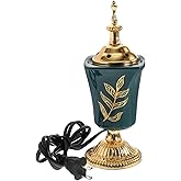 VOSAREA Electric Incense Burner, Arabian Style Electric Bakhoor Burner, 7.86 in Middle Eastern Censer for Yoga Spa Home Office Decor (Green, US Plug)