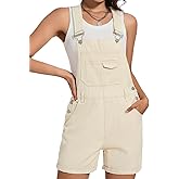 WUDODO Women's Denim Shortalls Casual Adjustable Straps High Waist Bib Jeans Overalls Shorts Romper with Pockets
