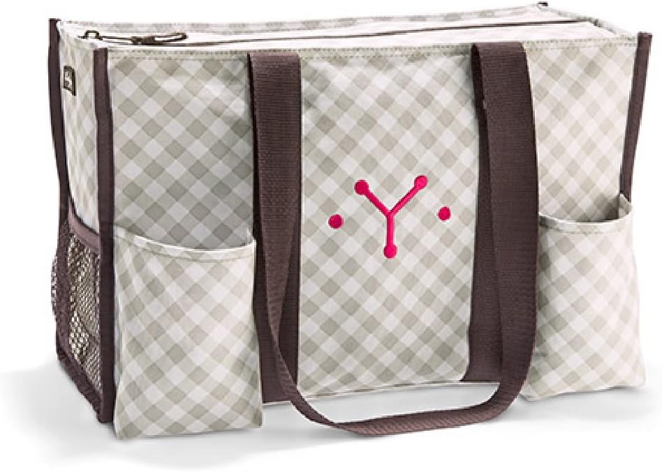 Thirty One ZipTop Organizing Tote in Taupe Gingham 4451
