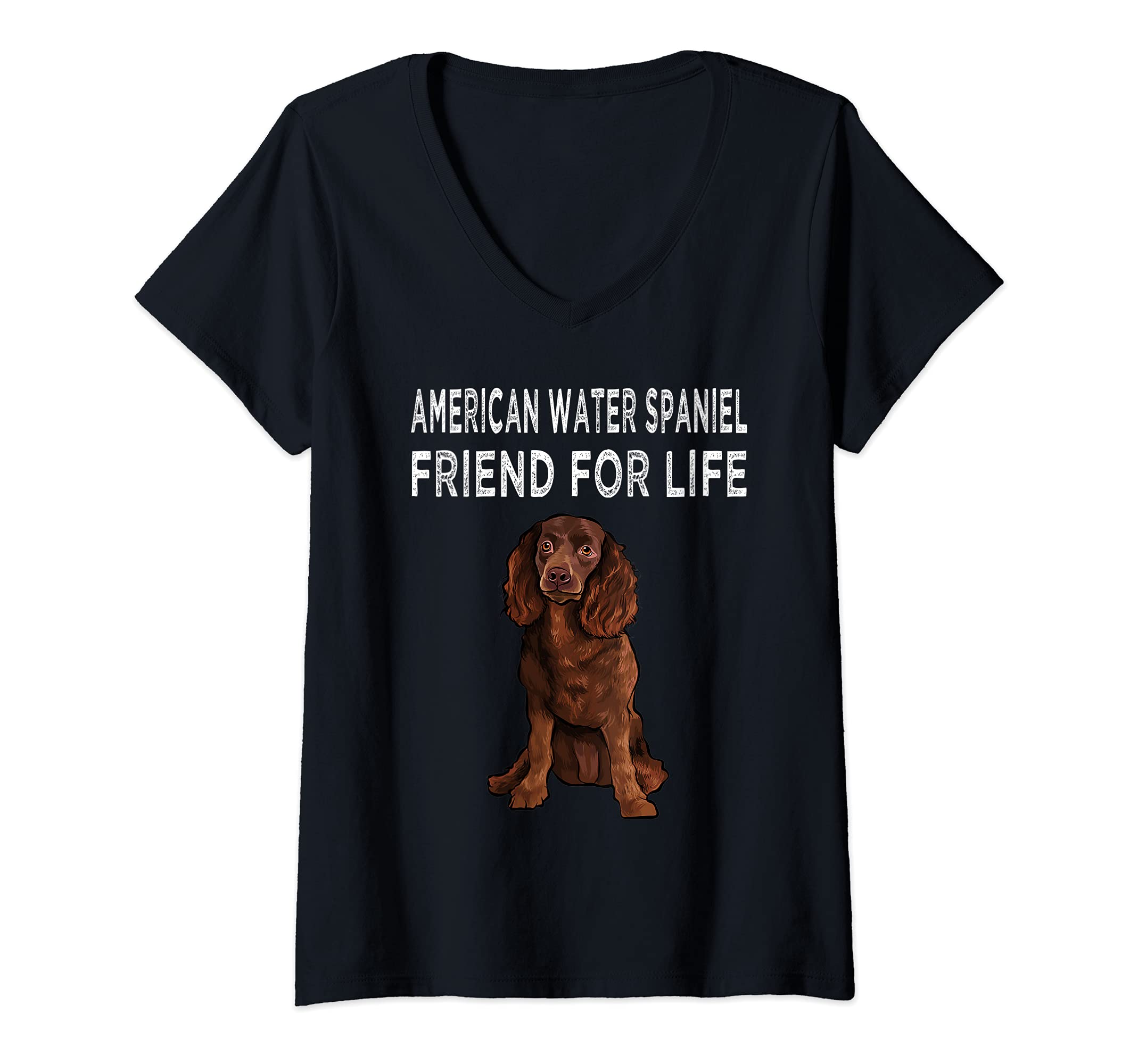 Womens American Water Spaniel Friend For Life Dog Friendship V-Neck T-Shirt