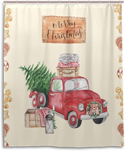 Amazon Com Christmas Red Truck Gingerbread Man Shower Curtain