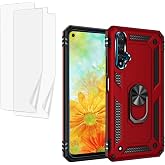 YaHan for Huawei Nova 5T/Honor 20 Case,360 Degree Rotating Ring Kickstand Hybrid Heavy Duty Dual Layer Shockproof Defender Hard Back Case with Screen Film Protector[Not Glass][2 Pack],Red