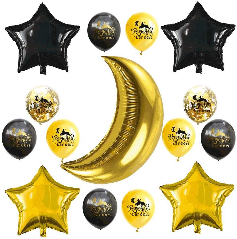 vogueyouth Eid Mubarak Balloons - 2020 Ramadan Kareem Party Celebration Decoration Balloon Kit Aluminum Foil Latex Sequin Balloon for Muslim