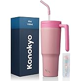 Konokyo Insulated Tumbler with Handle and Straw,40 OZ Vacuum Stainless Steel Water Bottle Travel Mug Metal Cup with Fruit Diffuser,Pink