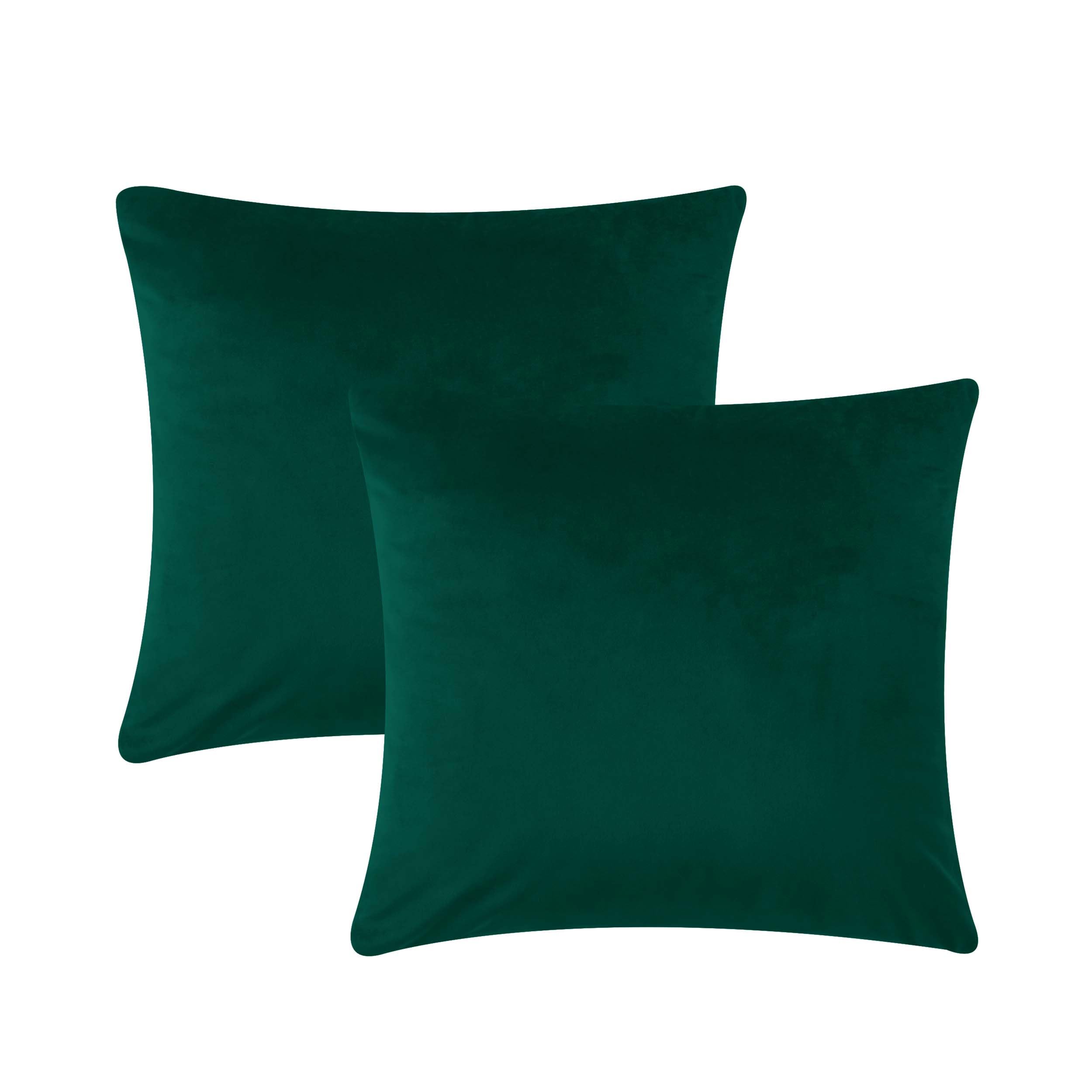 AMEHA Decorative Cushion Covers 45 x 45 cm 2 Pack Emerald/Green Velvet Square Throw Pillow Cases for Sofa Bed Couch Living Room with Invisible Zipper (18x18 Inch)