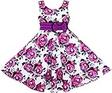 HX81 Girls Dress Princess Rose Flower Bow Tie Party Summer Cotton Size 6,Purple,
