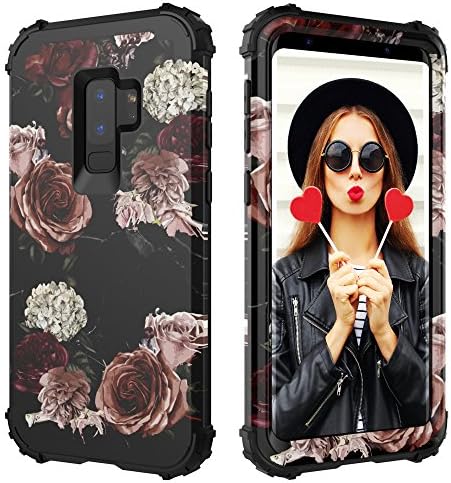 Digital Hutty 3 in 1 Shockproof Heavy Duty Full-Body Protective Cover for Samsung Galaxy S9 Plus 2018 Release Marble Flower
