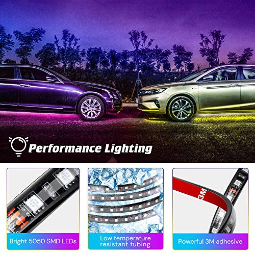 Govee Car Underglow Lights, 4 Pcs Led Strip Car Lights, 8 Color Neon Accent Lights Strip, Sync to Music, Wireless Remote Control 5050 RGB LED Strip Lights with Cable Tie & Screw - Thumbnail 4