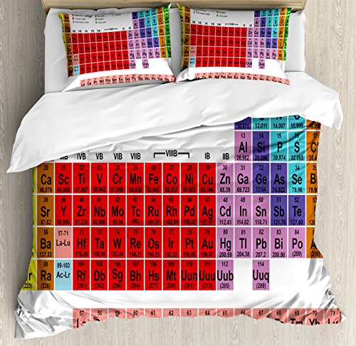 Ambesonne-Periodic-Table-Duvet-Cover-Set-Kids-Children-Educational-Science-Chemistry-for-School-Students-Teachers-Art-3-Piece-Bedding-Set-with-Pillow-Shams-QueenFull-Multicolor