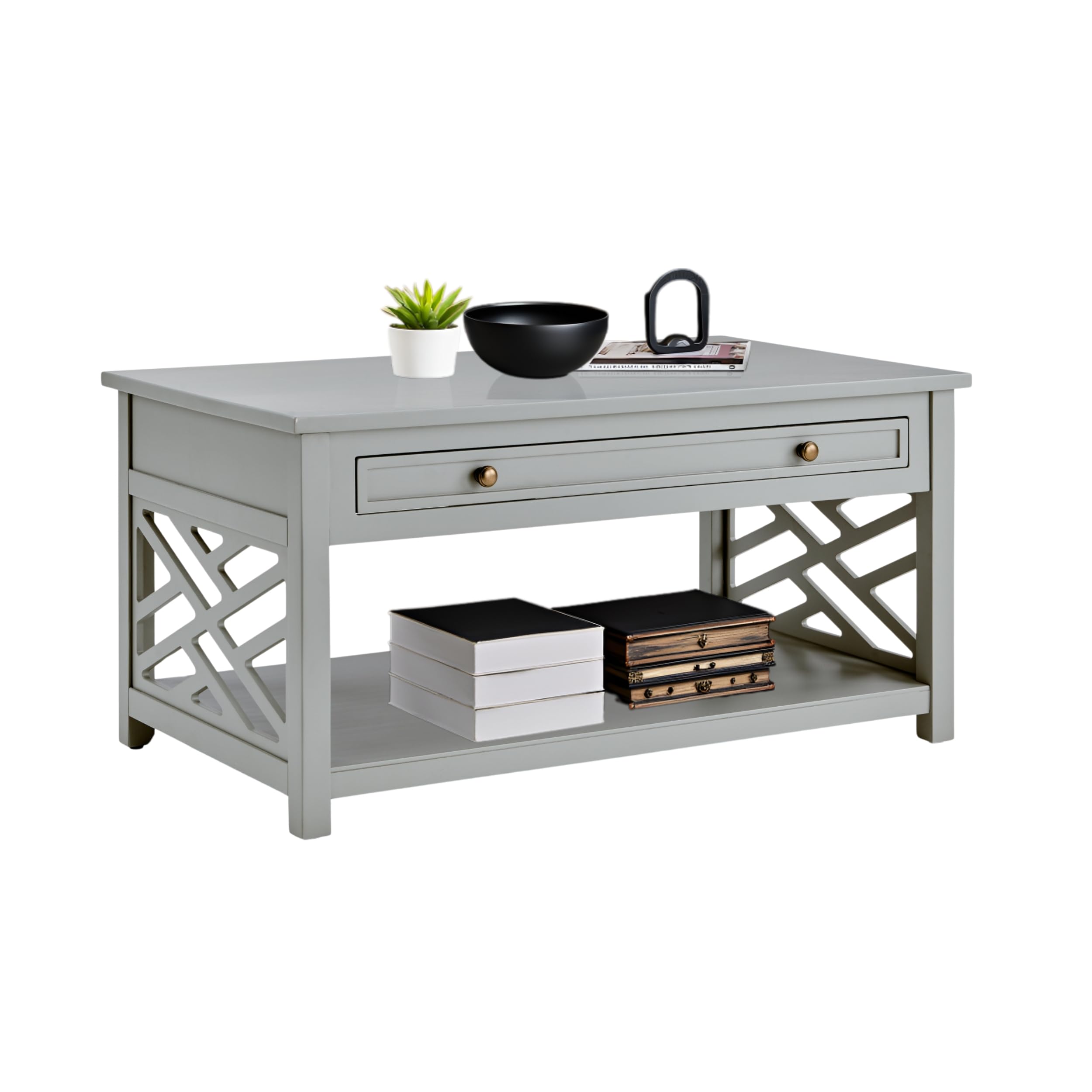 Photo 1 of *Damaged item/ cuts in corners* Coventry Classic 36-Inch Wood Coffee Table with Drawer and Open Shelf – Easy Assembly Traditional Modern Décor for Storage and Display in Living Room, Bedroom or Home Office (Dove Gray)
