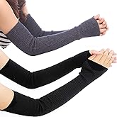 Lemoyoung Women's Cashmere Warm Long Fingerless Gloves Winter Arm Warmer (2 Pairs Black&Dark Grey)