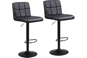 Lennox Furniture Swivel Bar Stools Set of 2, Bar Chairs Adjustable Height Bounded Leather Counter Height Barstools and Sturdy
