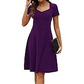 Women's Elegant Vintage Summer Sweetheart Neck Short Sleeve Casual Work Party Business A-Line Dress 163