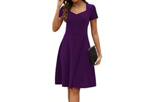 HELYO Women's Elegant Vintage Summer Sweetheart Neck Short Sleeve Casual Work Party Business A-Line Dress 163