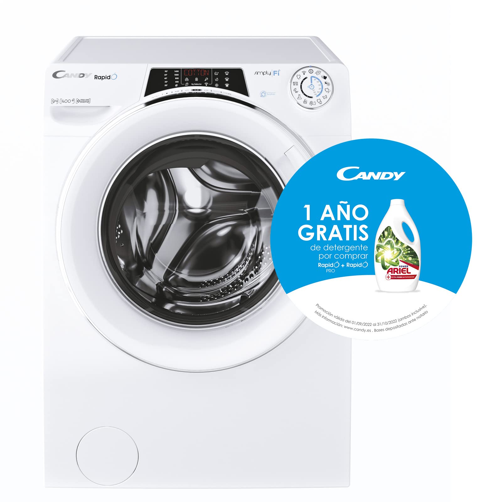 Candy-RapidO-RO-1496DWMCE1-S-Lavadora-9-KG-1400RPM-Fondo-Reducido-53CM-Pantalla-Smart-Wi-Fi-Alexa-Google-Home-9