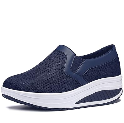Solshine Damen Mesh Leichte Slip On Plateau mit Keilabsatz Sportliche Freizeitschuhe Walkingschuhe 35-42