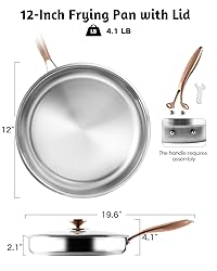 Bakpoco Tri-Ply Stainless Steel Pan with Lid, 12