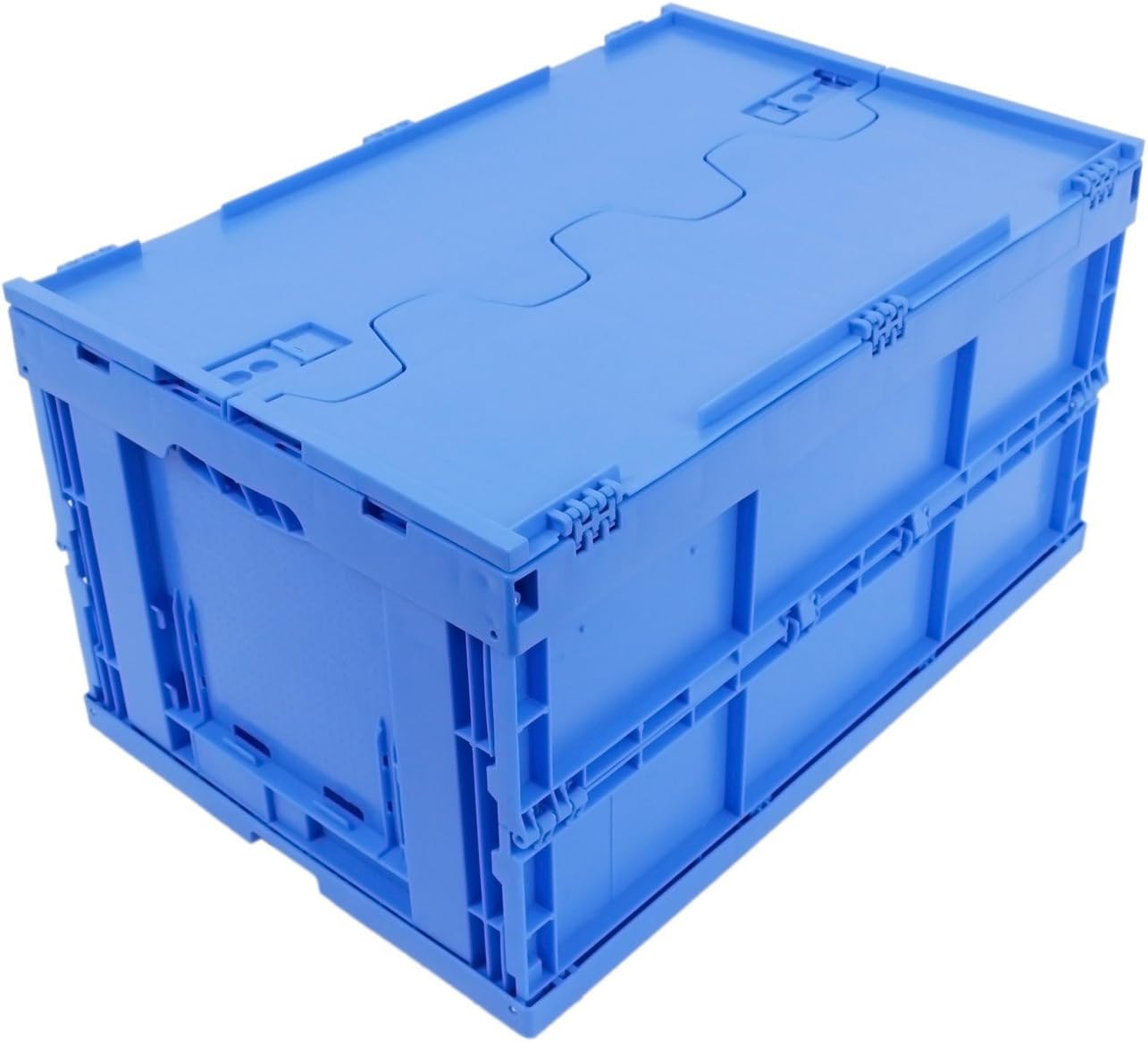 FOLDING STORAGE BOX WITH LID 61 L, boxes for storage, plastic boxes, strong stackable container, 60x40x33cm, blue