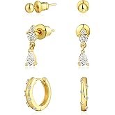 Sargetou Small Hoop Earrings for Women,14K Gold/Sterling Silver Plated CZ Dangle Earring Set Waterproof Minimalism Dainty Earrings Trendy Jewelry Gift