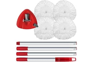 BUBLADOR 4 Pack Spin Mop Replacement Head Compatible with O-Cedar EasyWring 1 Tank, 30-58" Mop Handle Base and Microfiber Head Refills, Easy-to-Replace (White,1 Tank)