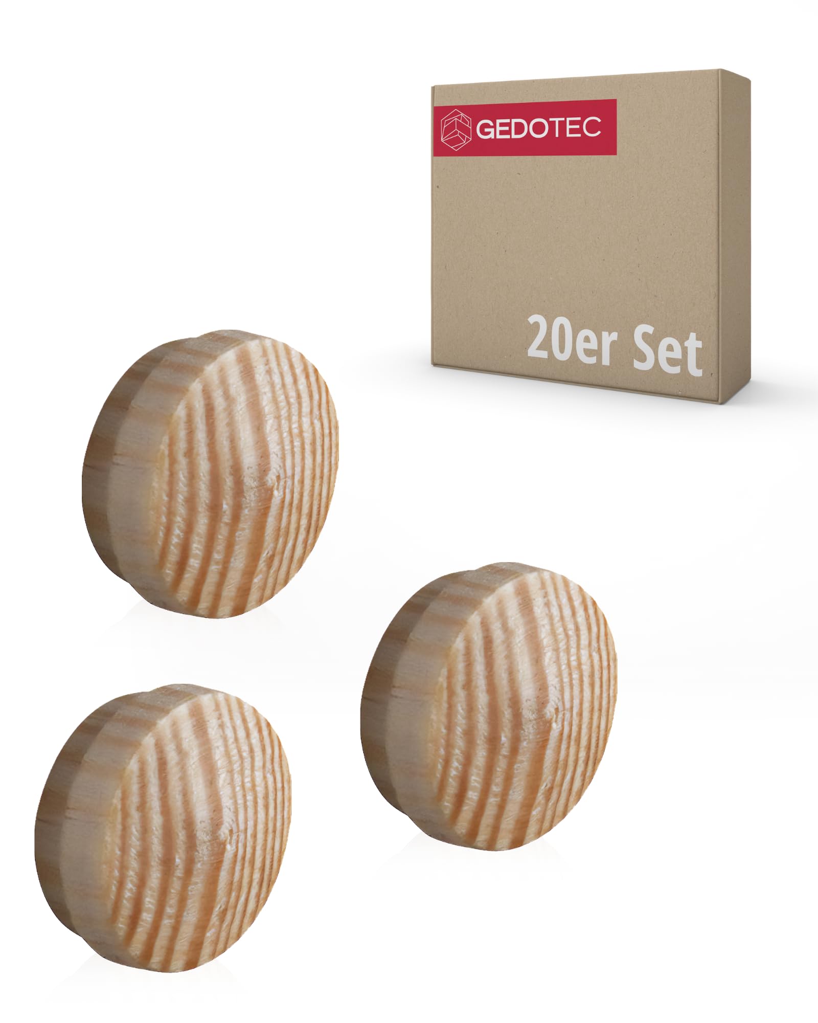 Gedotec Hole covers universal cover caps wood for blind hole Ø 15 mm | solid wood pine natural finish | total Ø 17 mm | round caps for pressing in | 20 pieces - round hole caps for furniture