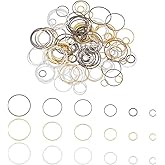 PH PandaHall 180pcs Brass Linking Rings, 3 Colors 6 Sizes Circle Frames Charms Links Rings Jewelry Connectors Hollow Bezels Round Circle Pendants for DIY Jewelry Dangle Earring Necklace Making