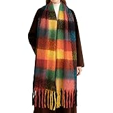 YSense Womens Winter Scarf Chunky Oversized Plaid Thick Blanket Scarf Big Coloured Warm Shawl Wrap