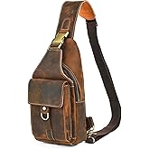 Handadsume Genuine Leather Hiking Travel DayPack Sling Crossbody Triangle Chest Pack Bag For Men Women 8241
