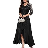 Bbonlinedress Women's V-Neck Dress for Women Wedding Guest Hi-Lo Floral Lace Prom Cocktail Party Formal Bridesmaid Dress