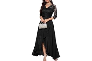 Bbonlinedress Women's V-Neck Dress for Women Wedding Guest Hi-Lo Floral Lace Prom Cocktail Party Formal Bridesmaid Dress