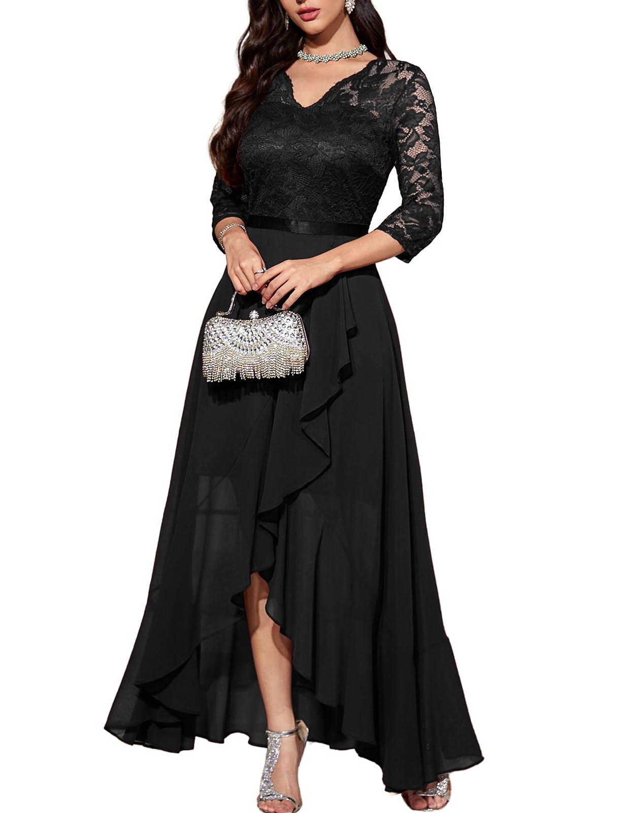 Photo 1 of (medium)bonlinedress Women Winter Spring Wedding Guest Formal Prom Dresses Long Sleeve Mother of Bride Cocktail Dress Black M