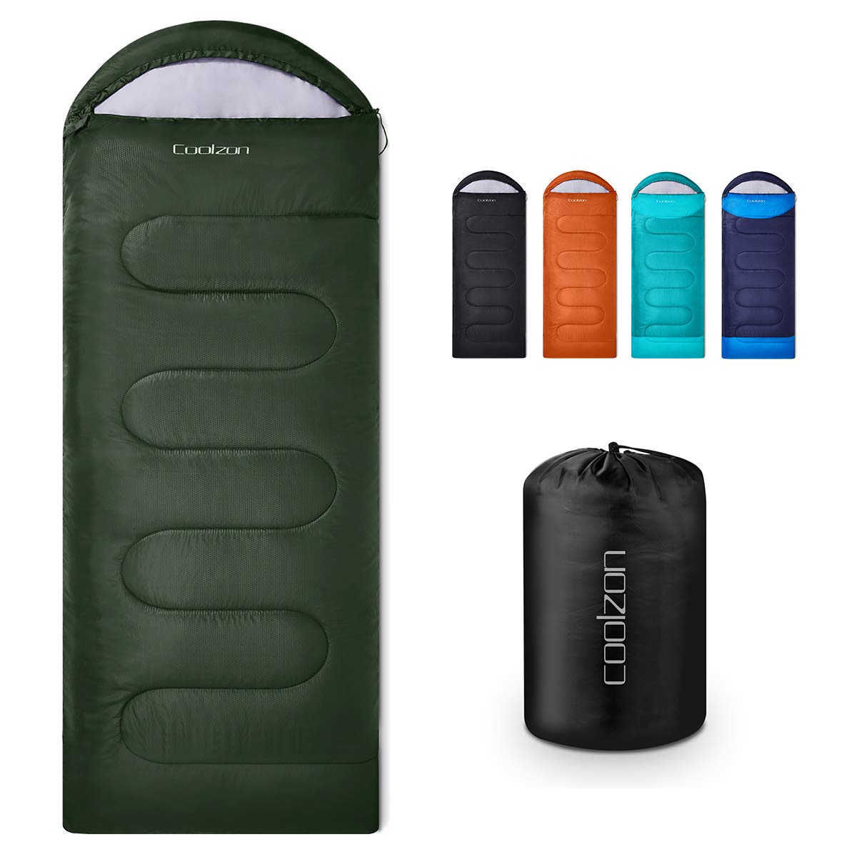 Coolzon Outdoor Sleeping Bag for Camping, for 3-4 Seasons, Adult Blanket, Small Packed Size, Ultralight Carry Bag, Soft, Thick and Warm, for Outdoor Camping, Travel, Hiking, Green