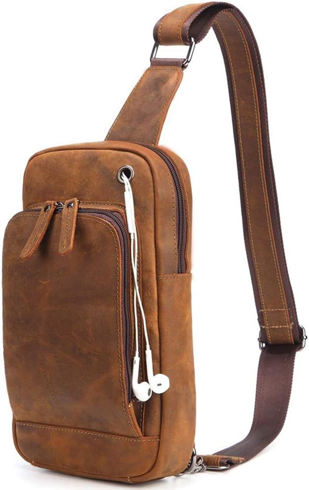 vintage Men's real Leather chest bag Business Casual Outdoor Sling Bag (Style 14 - Crazy Horse Leather)
