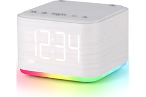 MOJIKOO Sound Machine Alarm Clock for Bedroom: 5W Stereo Bluetooth Speaker - 25 Soothing Sounds - 8 Alarm Sounds - 8 Night Light - Noise Machine for Sleeping - Wood