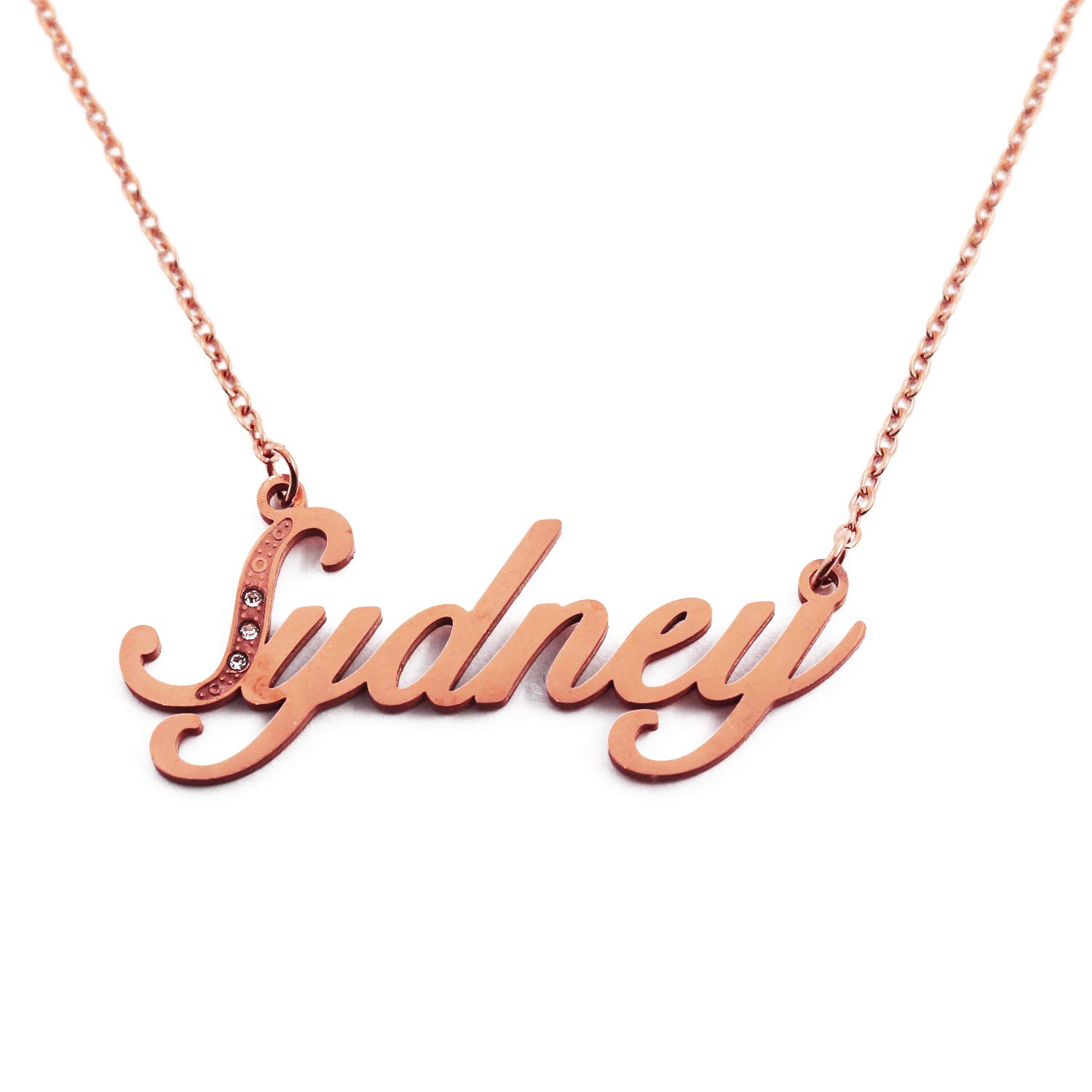 Sydney Name Necklace Personalised Rose Gold Plated Custom Dainty Name Pendants, Jewellery for Ladies, Girlfriend, Mother, Sister, Friends