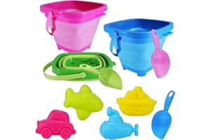 Holady Beach Bucket Sand Toy for Kids,10 PCS Kids Foldable Sand Bucket, Foldable Bucket Portable Silicone Pail and Beach Shov