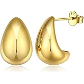 ChicSilver Gold Plated/Silver/Black Teardrop Earrings for Women, 925 Sterling Silver Chunky Hoop Earrings, Hypoallergenic Small Tear Drop Earrings Jewelry