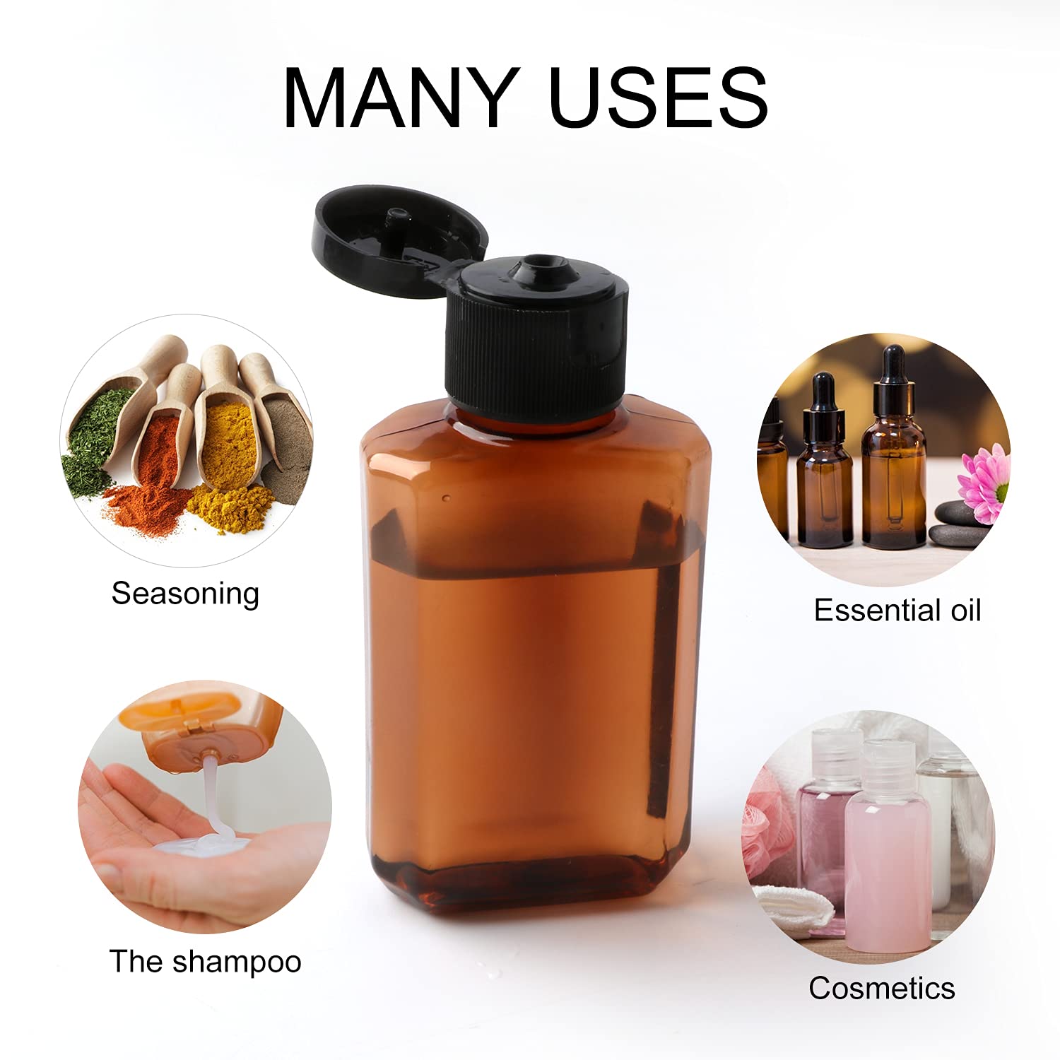 Travel Bottles 2 oz, Woaiwo-q Plastic Small Squeeze Bottles, Leak Proof Travel Size Containers With Flip Cap (32 Pack, Brown): Beauty