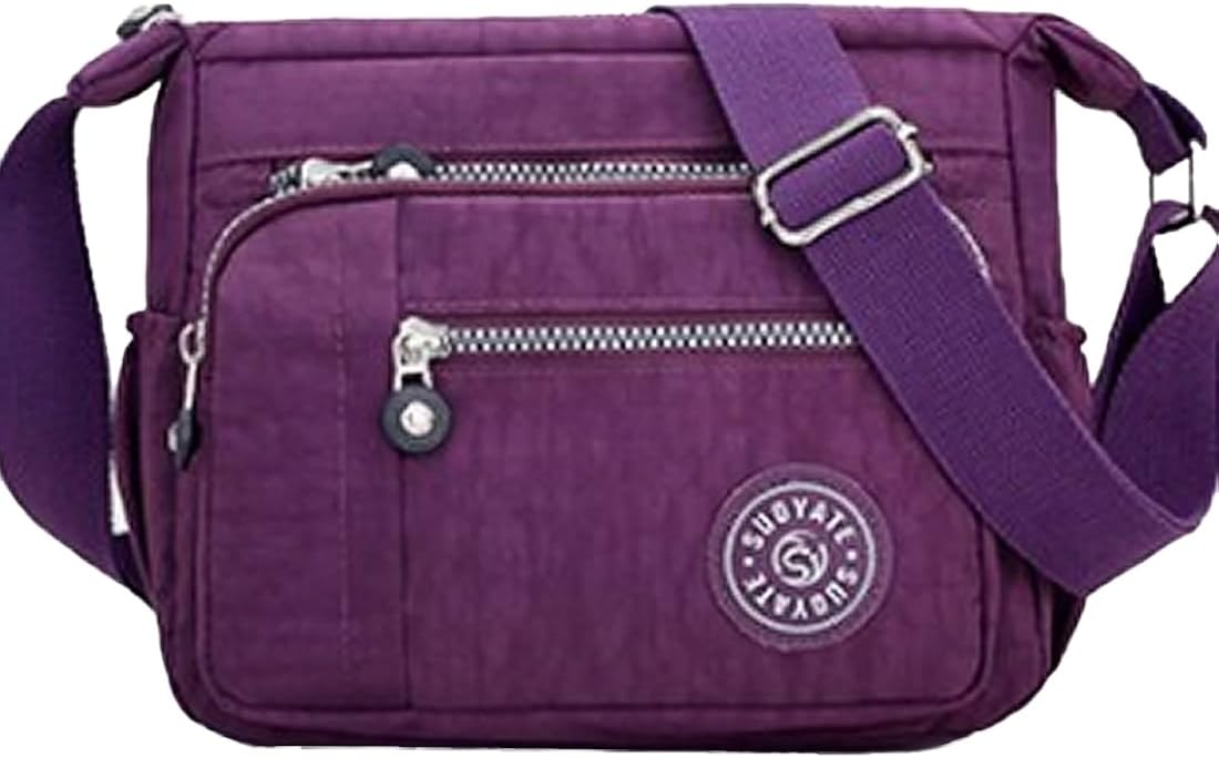 Womens Multi Pocket Casual Cross Body Bag Travel Bag Messenger Handbag for Shopping Hiking Daily Use (Purple)(Size: One Size)