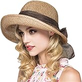 Punctualgood Women Straw Sun Hat, Wide Brim Floppy Hat with Bow, Foldable Summer Beach Bucket Cap