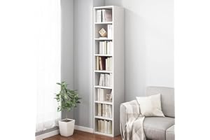 IOTXY Small Narrow Corner Bookcase - 71 Inches Tall Gap Freestanding Storage Cabinet, 8 Lattices Open Shelves Tower Rack, Cubes Bookshelf in White