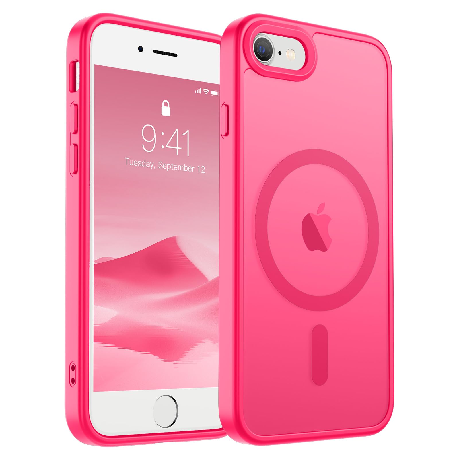 Photo 1 of SUPFINE Magnetic for iPhone SE Case 2022 (3rd)/2020 (2nd), iPhone 8 Case (Compatible with MagSafe) (Military Grade Drop Protection) Slim Translucent Matte Phone Case, Hot Pink